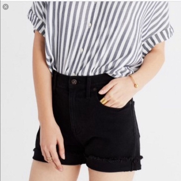 Madewell Pants - Madewell black high-rise denim shorts size 27